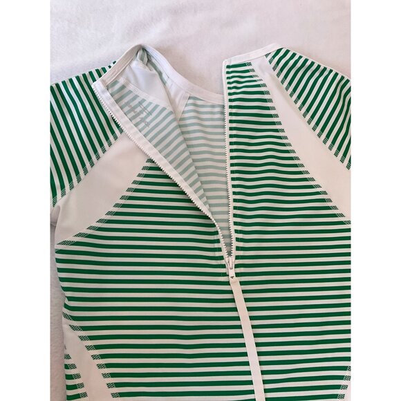Tory Burch Medium Sport Rash Guard Swim Top Green and White Stripes - Picture 5 of 7